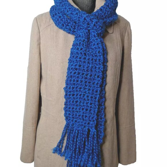 Blue Scarf 93x5 Extra Long Handmade Crochet Hand Knit Football Muffler Birthday - Picture 6 of 9